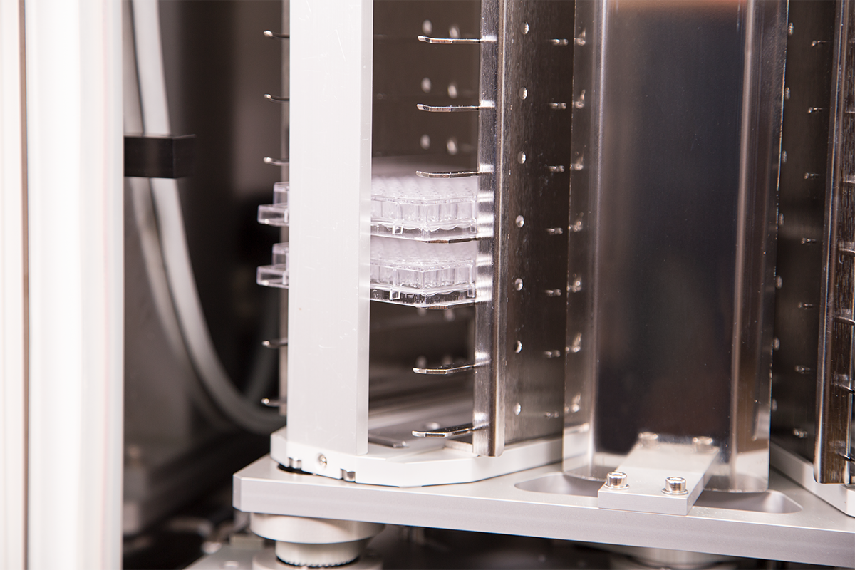 Inside Close Up With Plates of Stratedigm A800 Cell Incubator (CI) for Flow Cytometry